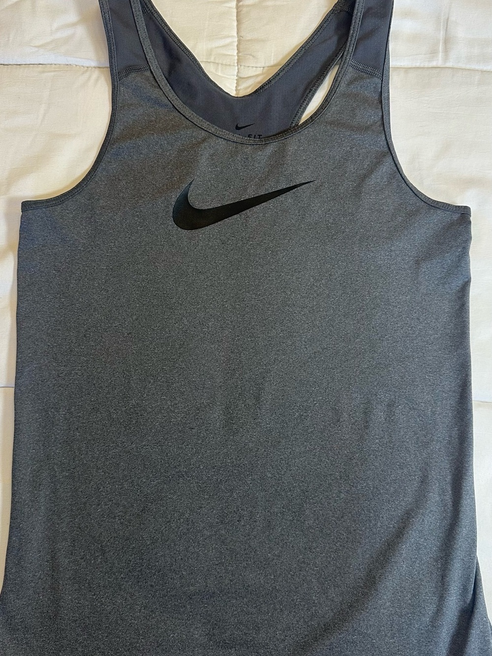Nike Gray Dri-FIT Racerback Tank with Black Swoosh